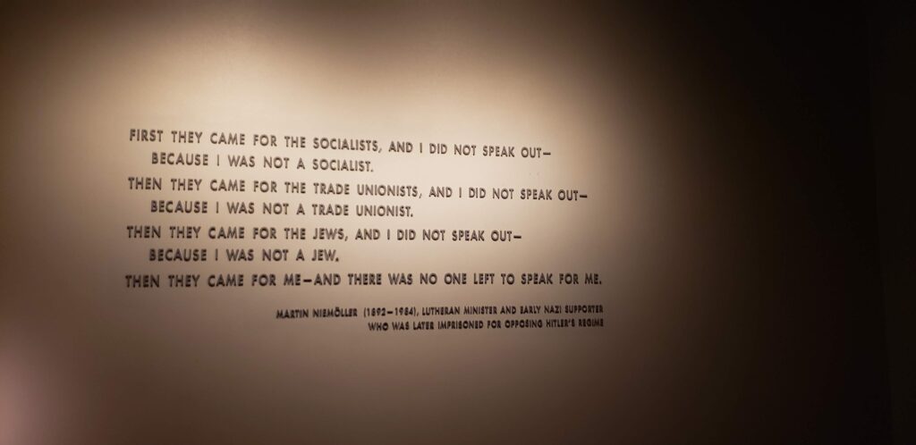 Quote by Martin Niemoller in the US Holocaust Memorial Museum