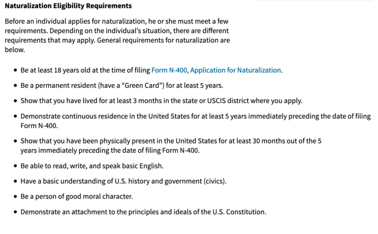 Naturalization Requirements from USCIS Website