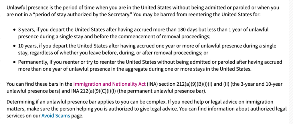 Unlawful Presence Bar from Reentry