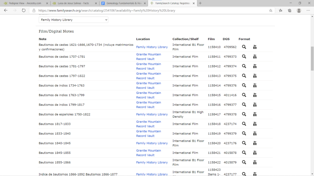 Example FamilySearch Catalog Film Search 3