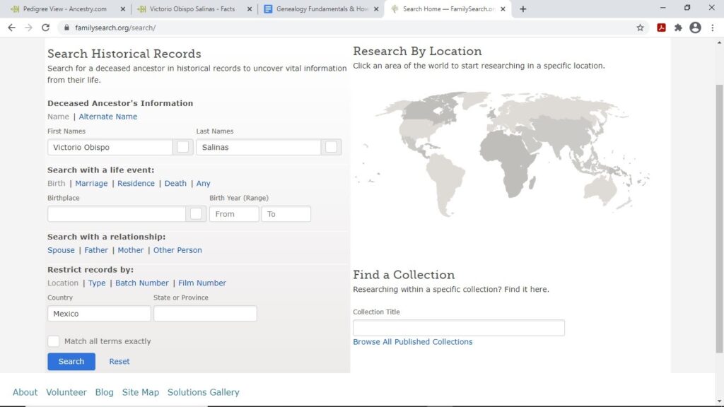 Example FamilySearch Page